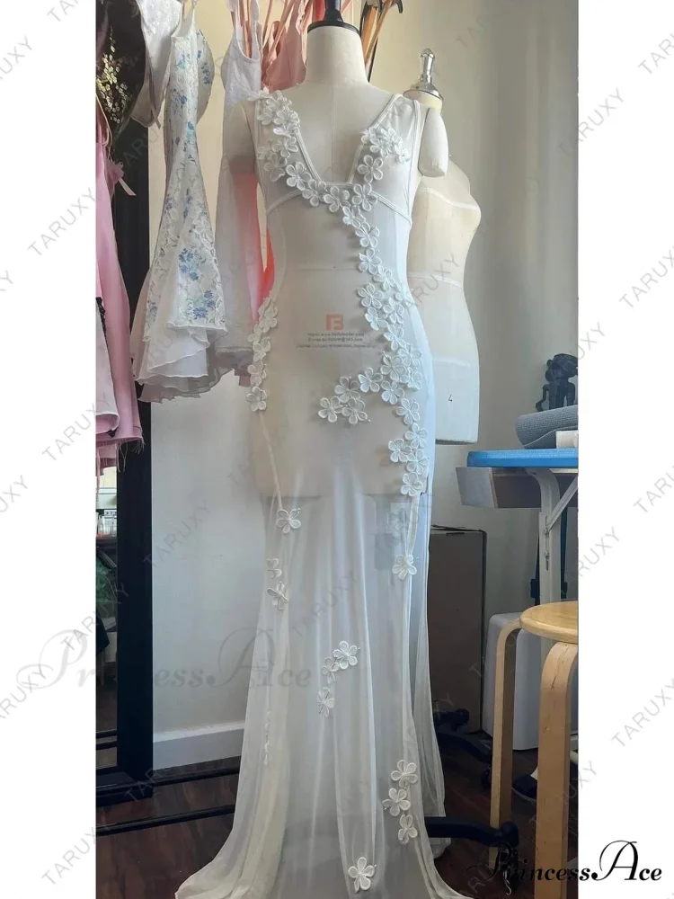 White Summer Lace Chiffon Wedding Party Night Vestidos Cover-up Floral Dress - Image 7