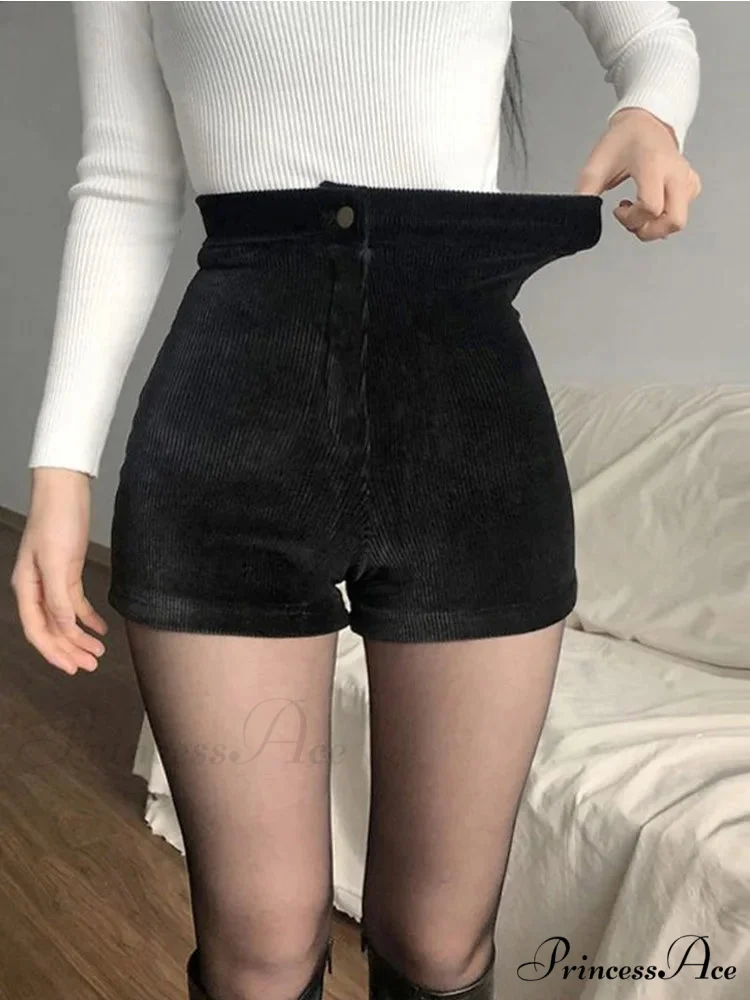 Goth High Waist Spring Autumn Fashion Tight Sexy Stretch Y2K Corduroy Casual Pants Short - Image 2