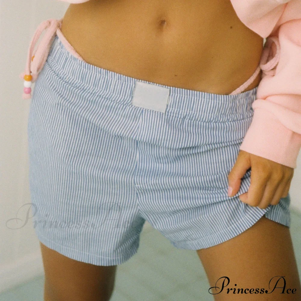 Striped Lounge Y2K Elastic High Waist Baggy Pajama Bottoms Sleepwear Short - Image 3