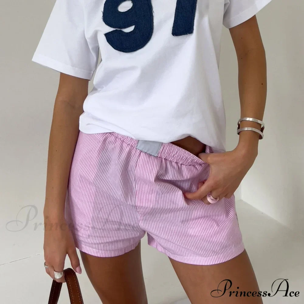 Striped Lounge Y2K Elastic High Waist Baggy Pajama Bottoms Sleepwear Short - Image 4