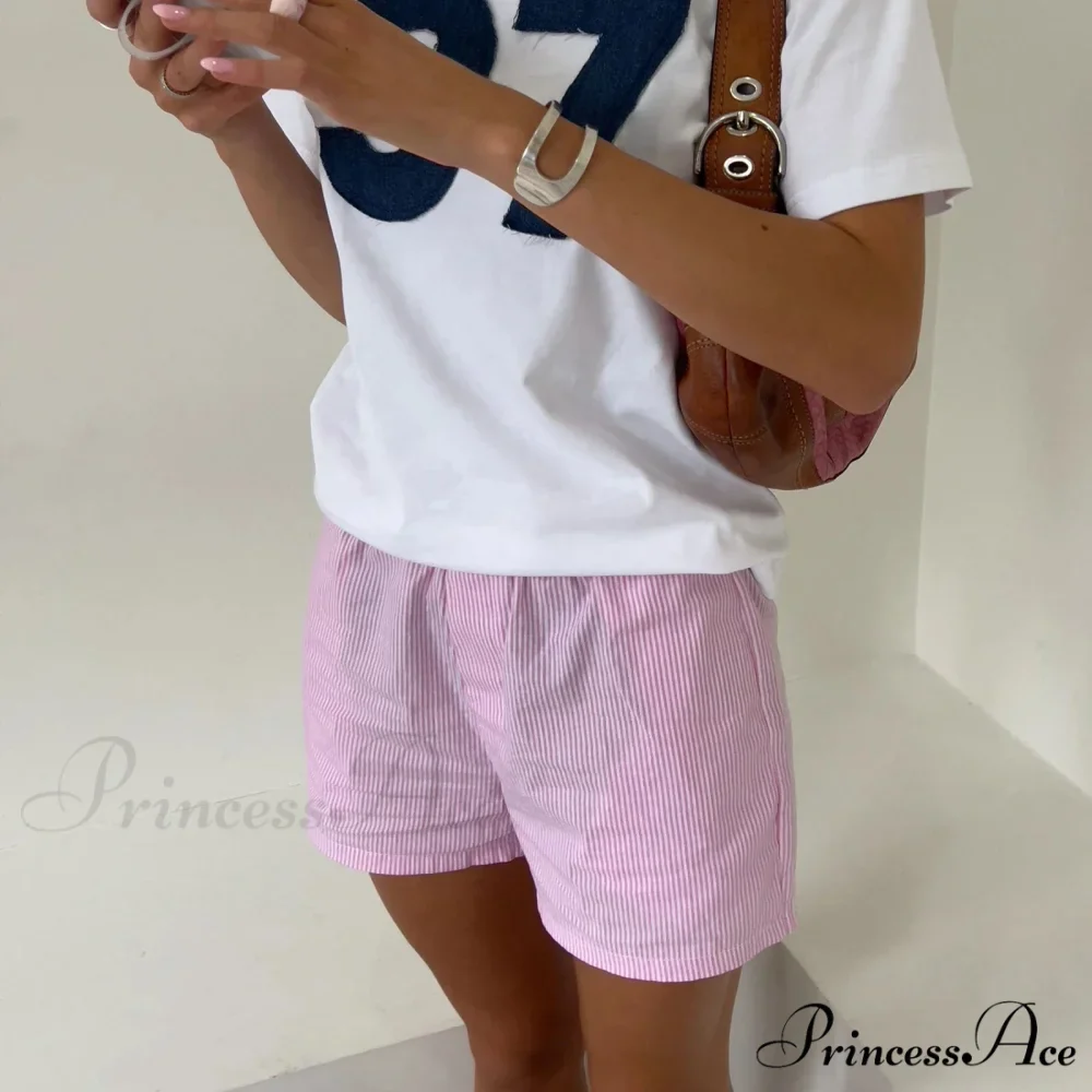 Striped Lounge Y2K Elastic High Waist Baggy Pajama Bottoms Sleepwear Short - Image 5