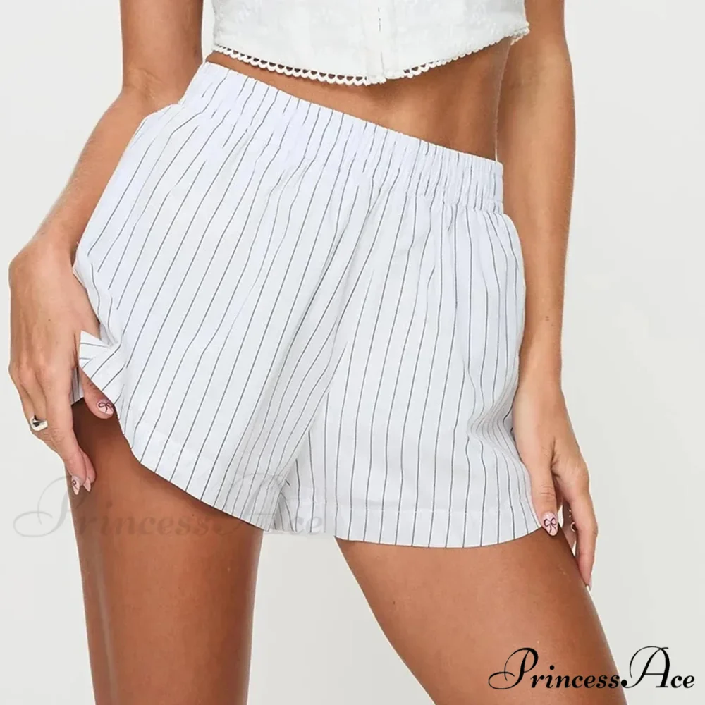 Women Gingham Boxer Striped Elastic High Waist Pajama Plaid Printed Button Lounge Short - Image 5
