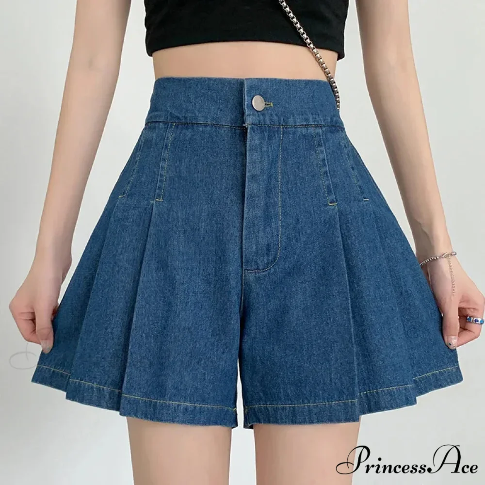 Summer Size Denim High Elastic Waist Pleated Mini Large Size Short - Image 2