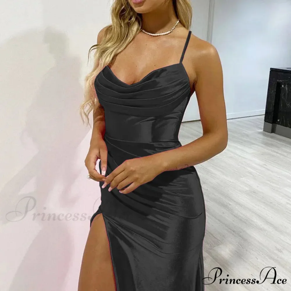 Elegant Fashionable Sexy Summer Solid Slit Pleated Maxi Bodycon Dress - Image 3