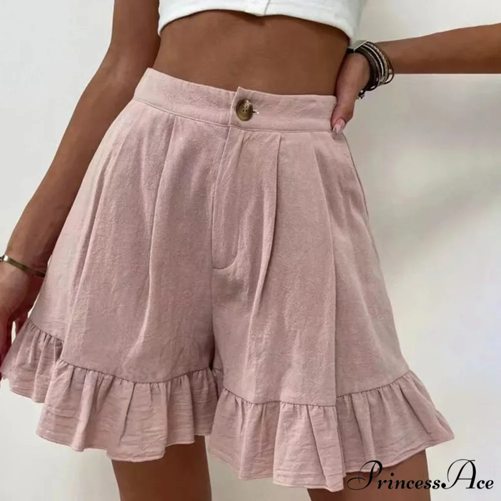 Summer Loose Fitting Wide Leg A Line Ruffle Trim Cotton Linen Texture Soft Wear Short - Image 2