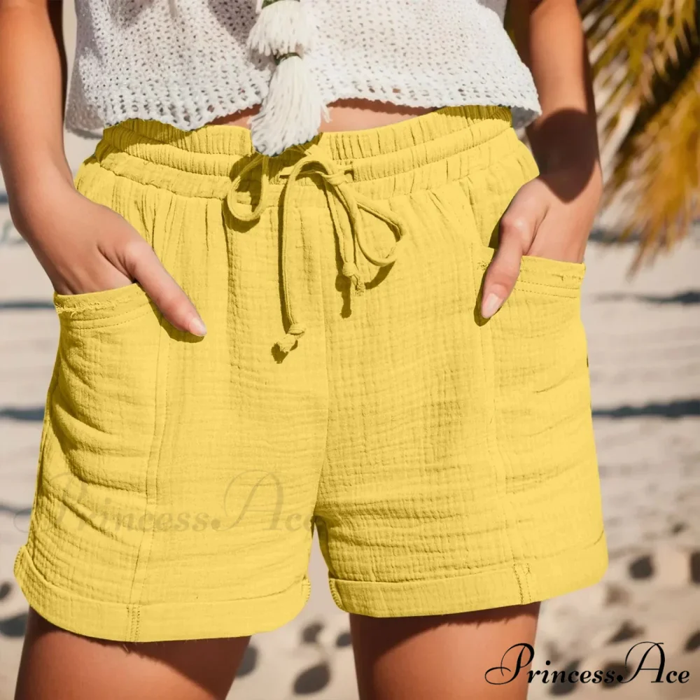 Elastic Band Cotton Fashion Waist Straight Leg Sport Loose With Drawstring Pockets Short - Image 4