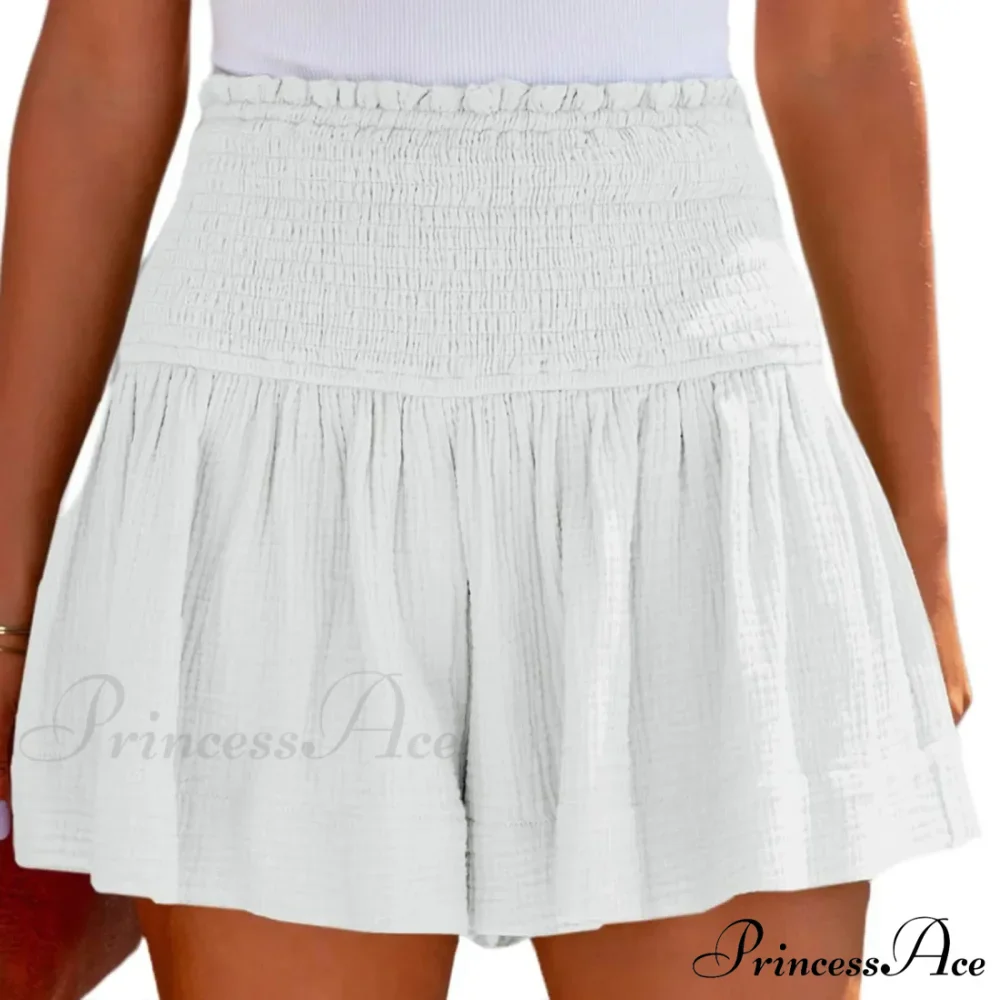 Flowy Casual Cotton Elastic Waisted Pleated Ruffle Cute Short - Image 10