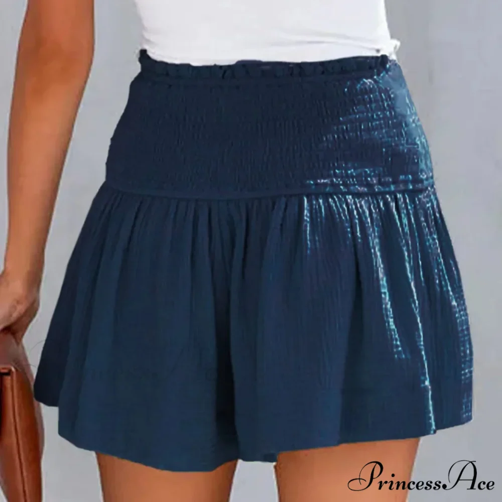 Flowy Casual Cotton Elastic Waisted Pleated Ruffle Cute Short - Image 11