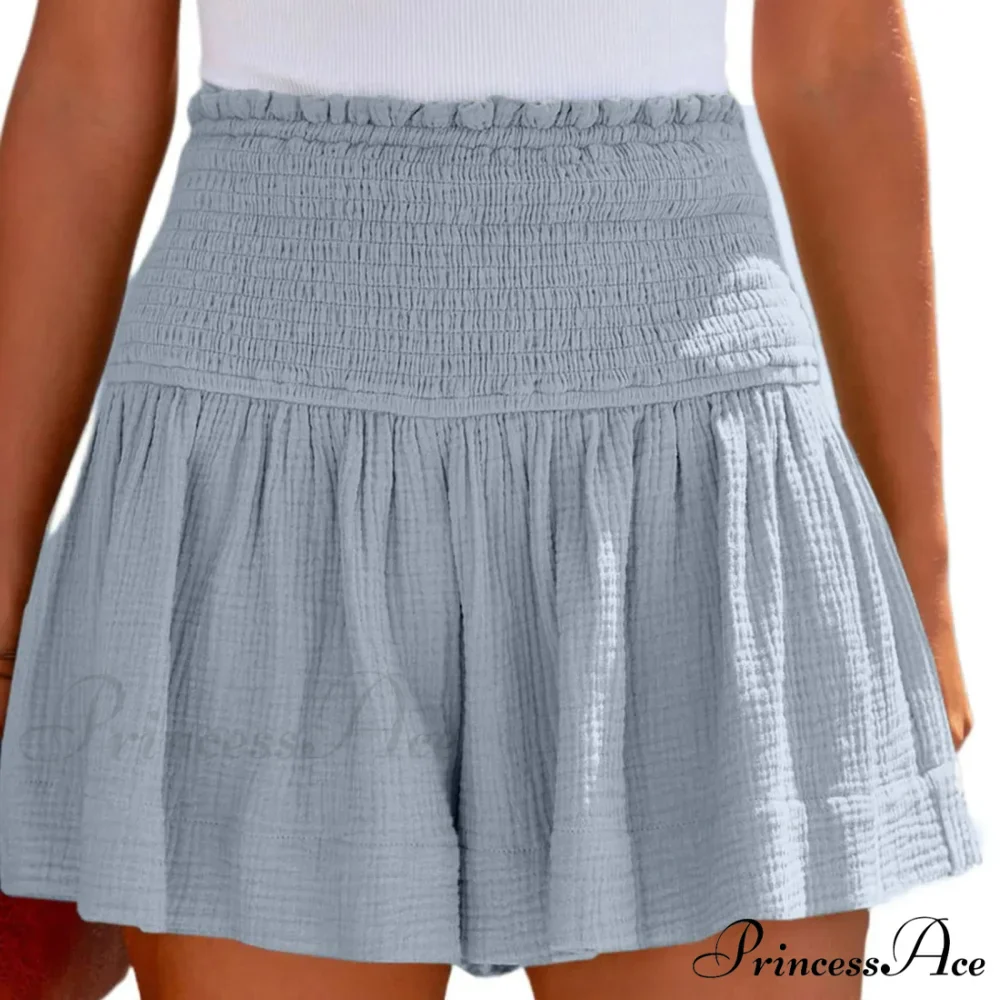 Flowy Casual Cotton Elastic Waisted Pleated Ruffle Cute Short - Image 12