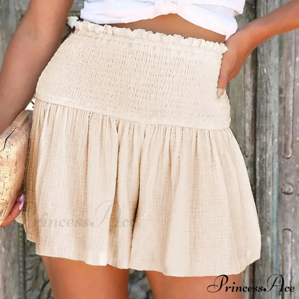 Flowy Casual Cotton Elastic Waisted Pleated Ruffle Cute Short - Image 2