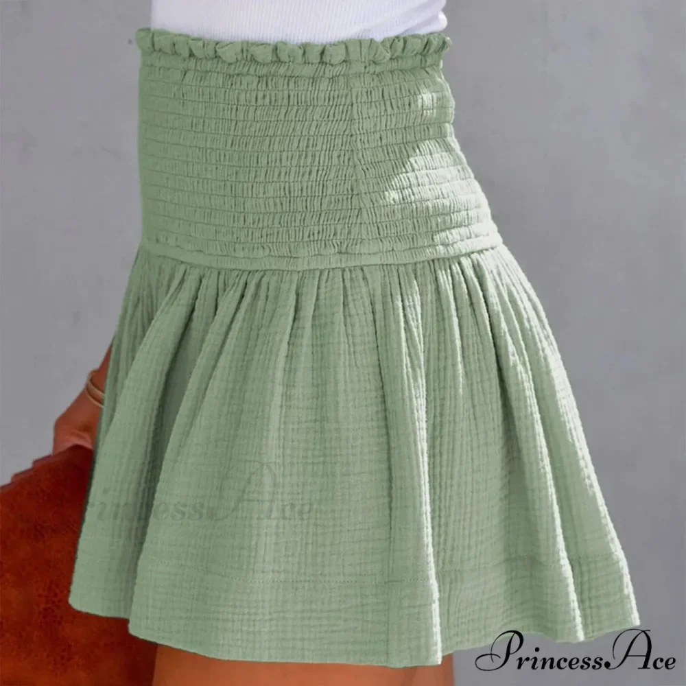 Flowy Casual Cotton Elastic Waisted Pleated Ruffle Cute Short - Image 3