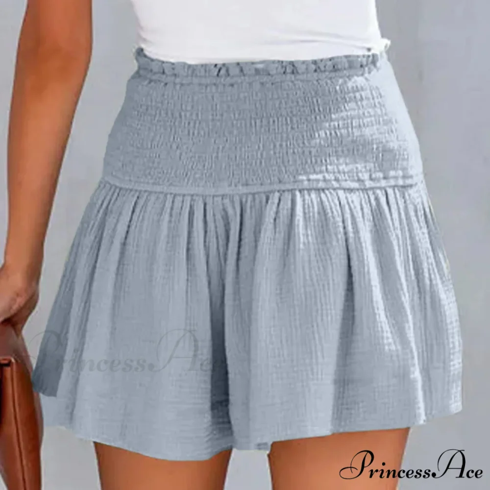 Flowy Casual Cotton Elastic Waisted Pleated Ruffle Cute Short - Image 4