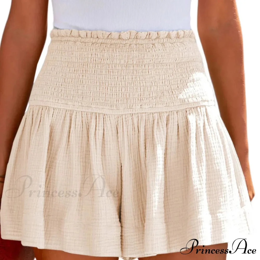 Flowy Casual Cotton Elastic Waisted Pleated Ruffle Cute Short - Image 6