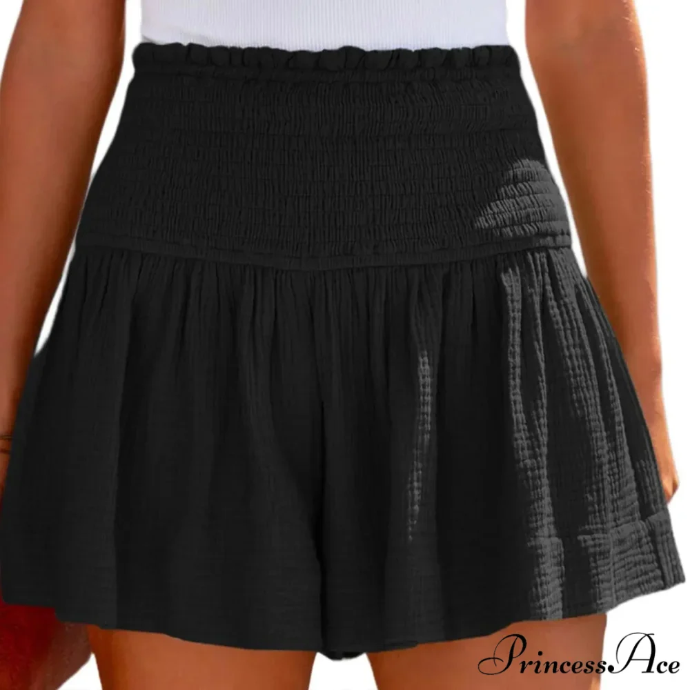 Flowy Casual Cotton Elastic Waisted Pleated Ruffle Cute Short - Image 7