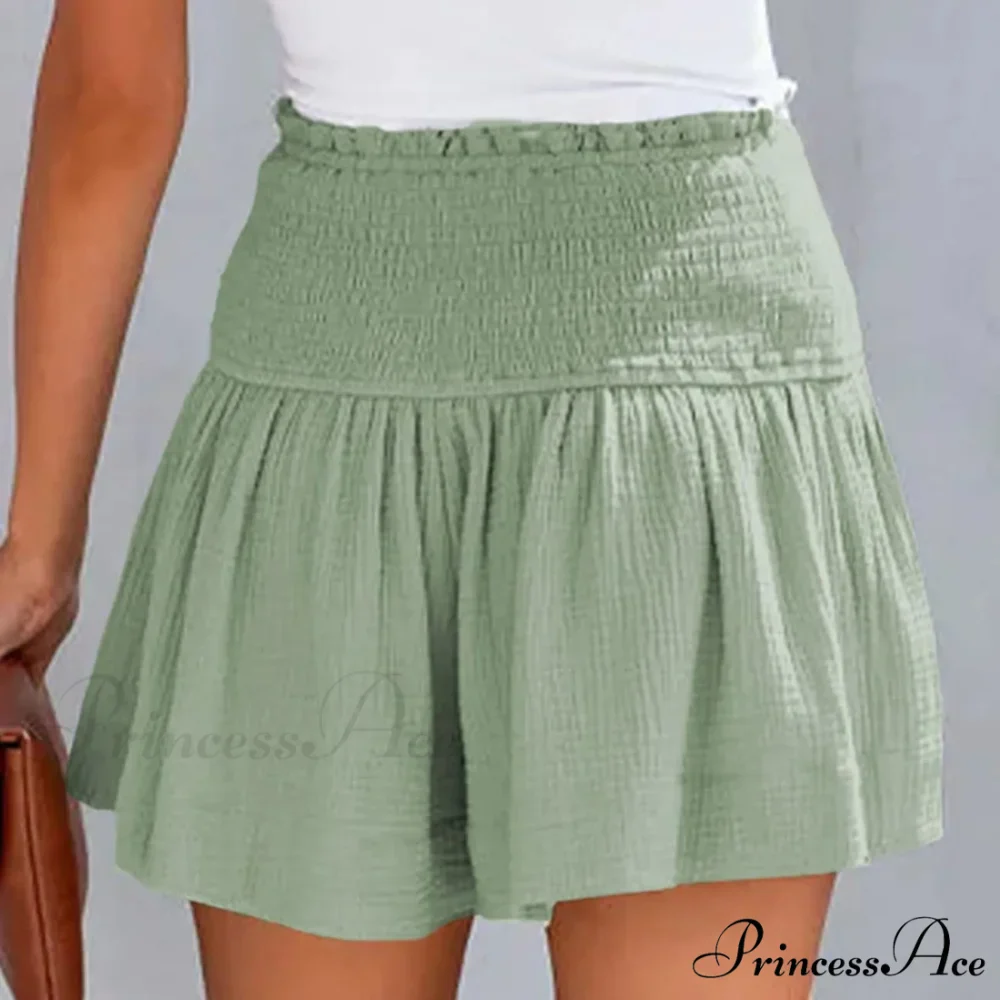 Flowy Casual Cotton Elastic Waisted Pleated Ruffle Cute Short - Image 8