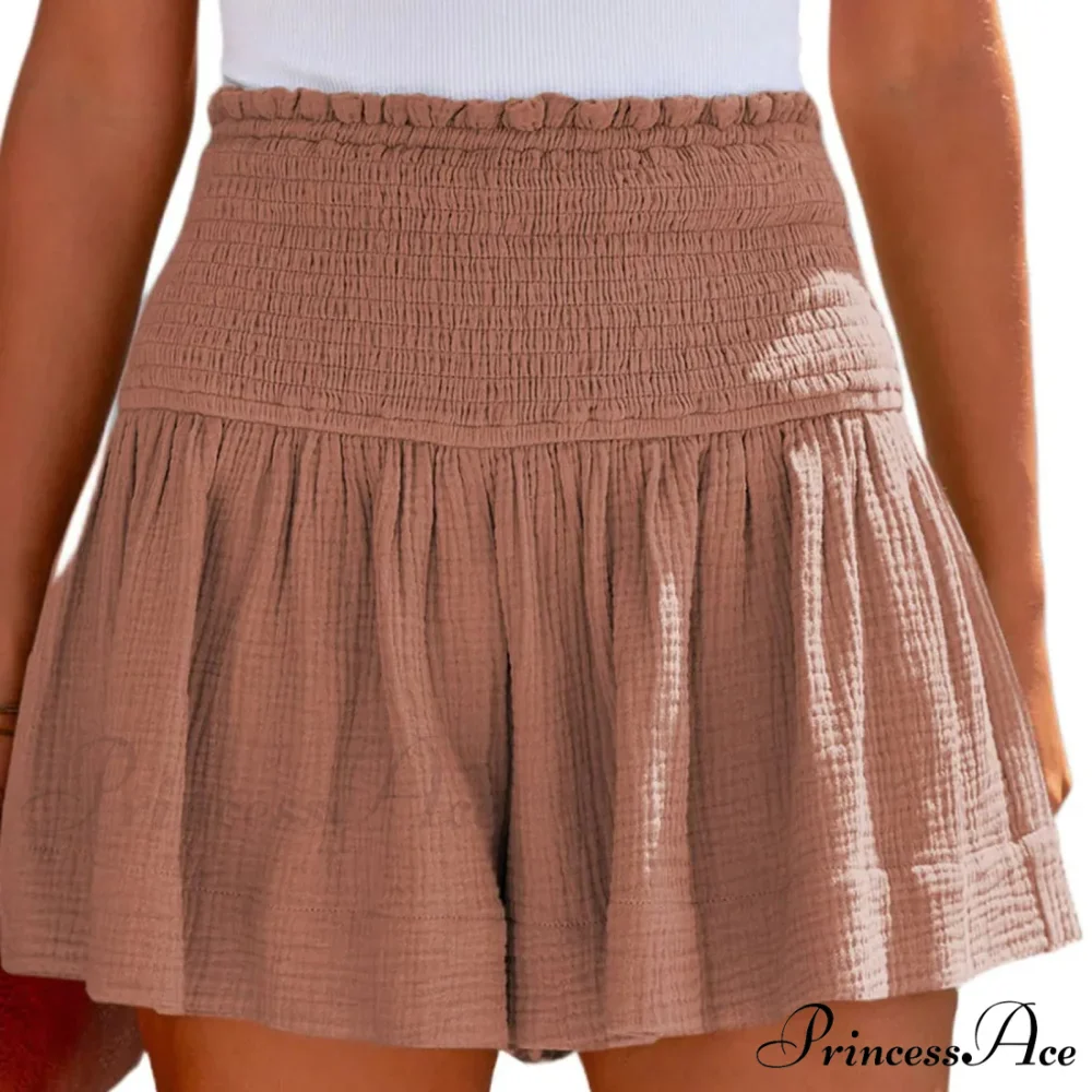 Flowy Casual Cotton Elastic Waisted Pleated Ruffle Cute Short - Image 9