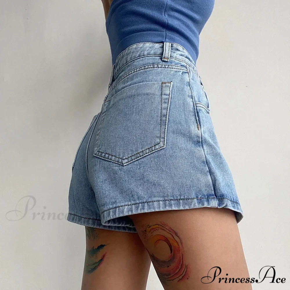 Waist A Line Denim With Light Wash Two Piece Design Chic Slimming Short - Image 2