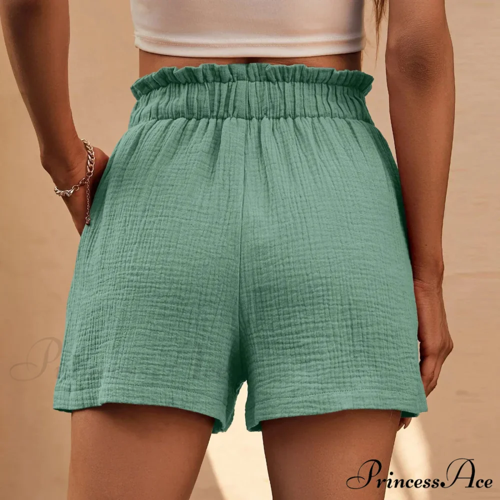Cotton Double Layered Pleats Hem Straight Leg High Waist Sports Short - Image 2