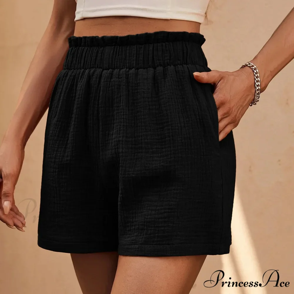 Cotton Double Layered Pleats Hem Straight Leg High Waist Sports Short - Image 5
