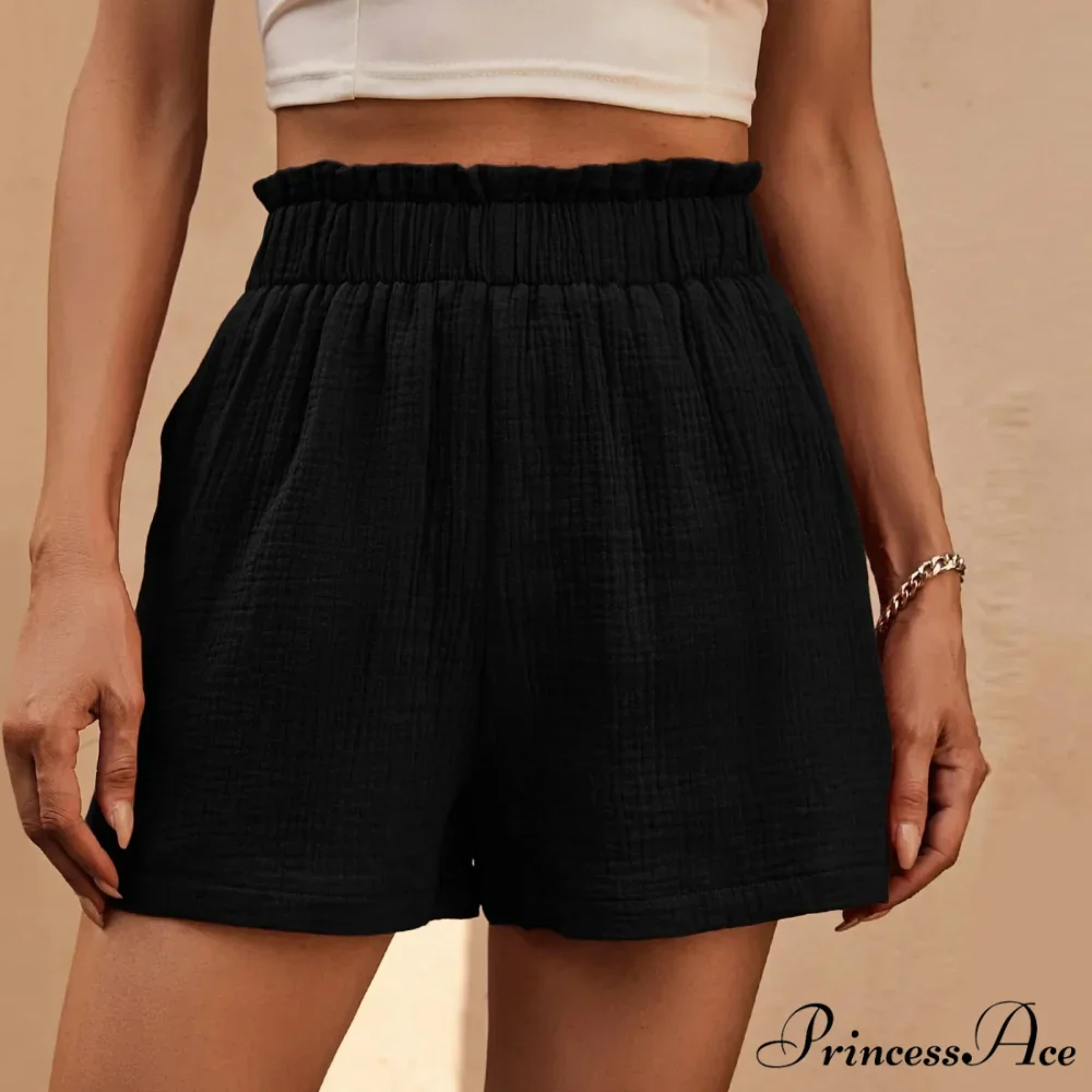 Cotton Double Layered Pleats Hem Straight Leg High Waist Sports Short - Image 6