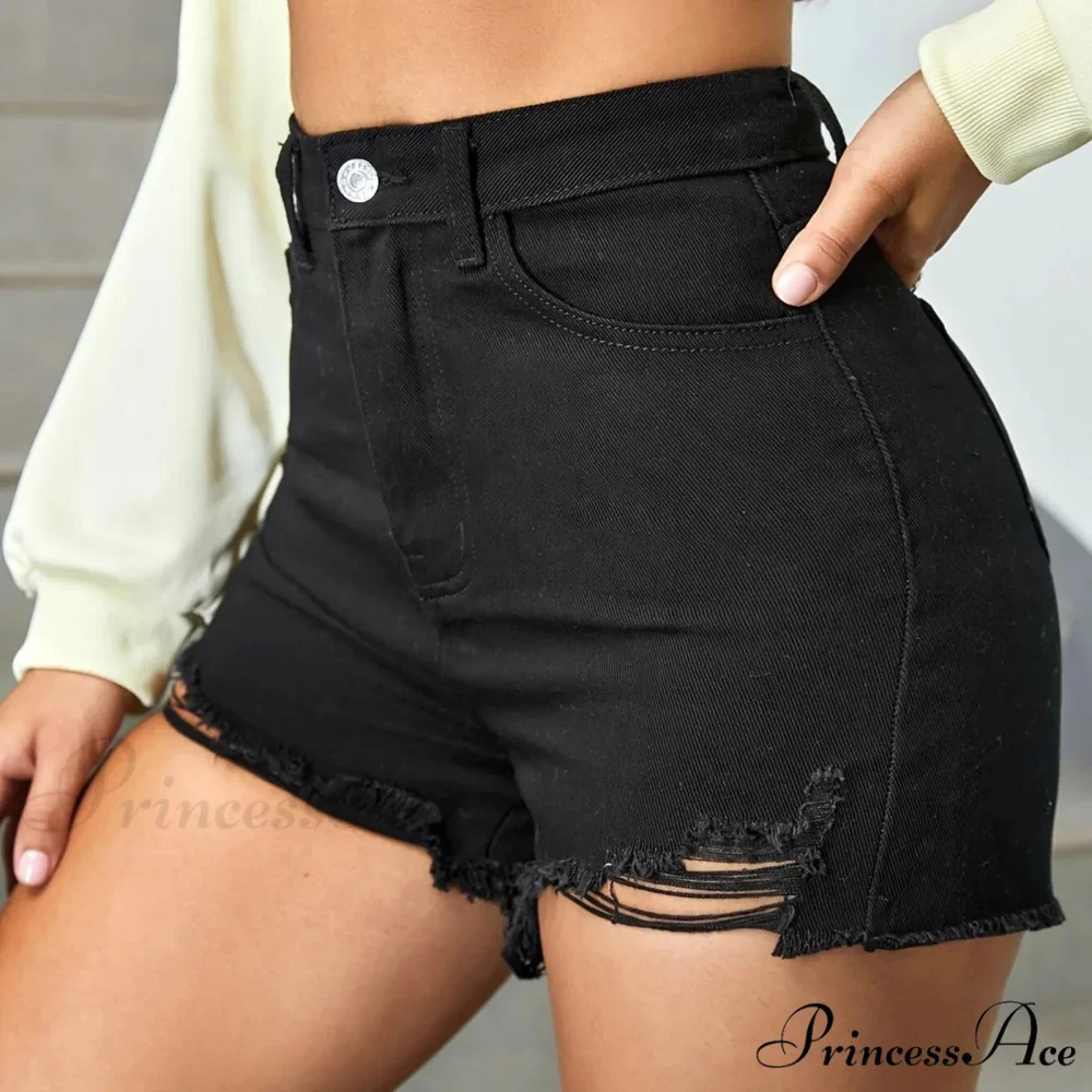 Summer Denim Waisted Plus Size Ripped Hem Wide Legs Short - Image 3