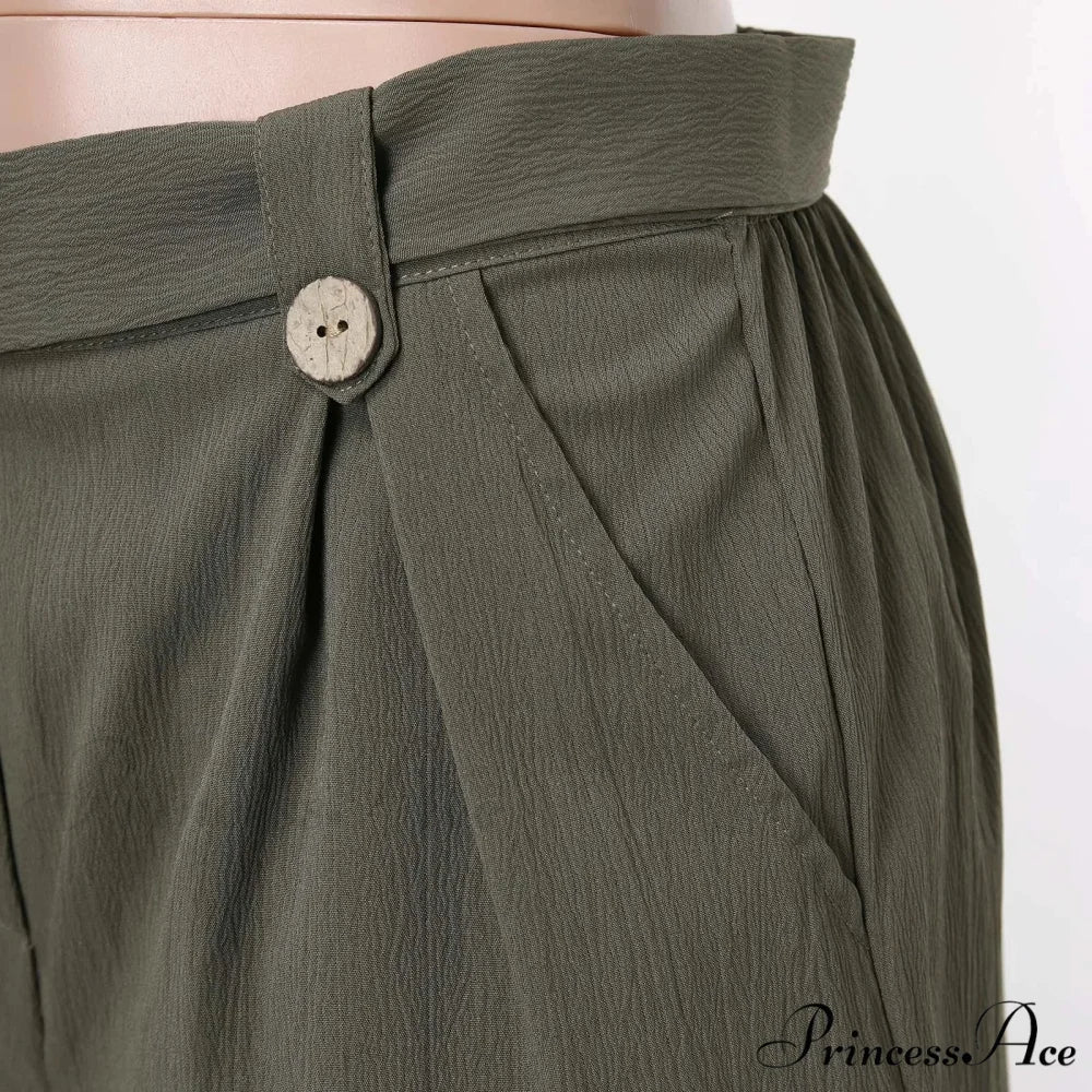 Fashion Casual Basic Summer New Casual Green Female With Belt Short - Image 4