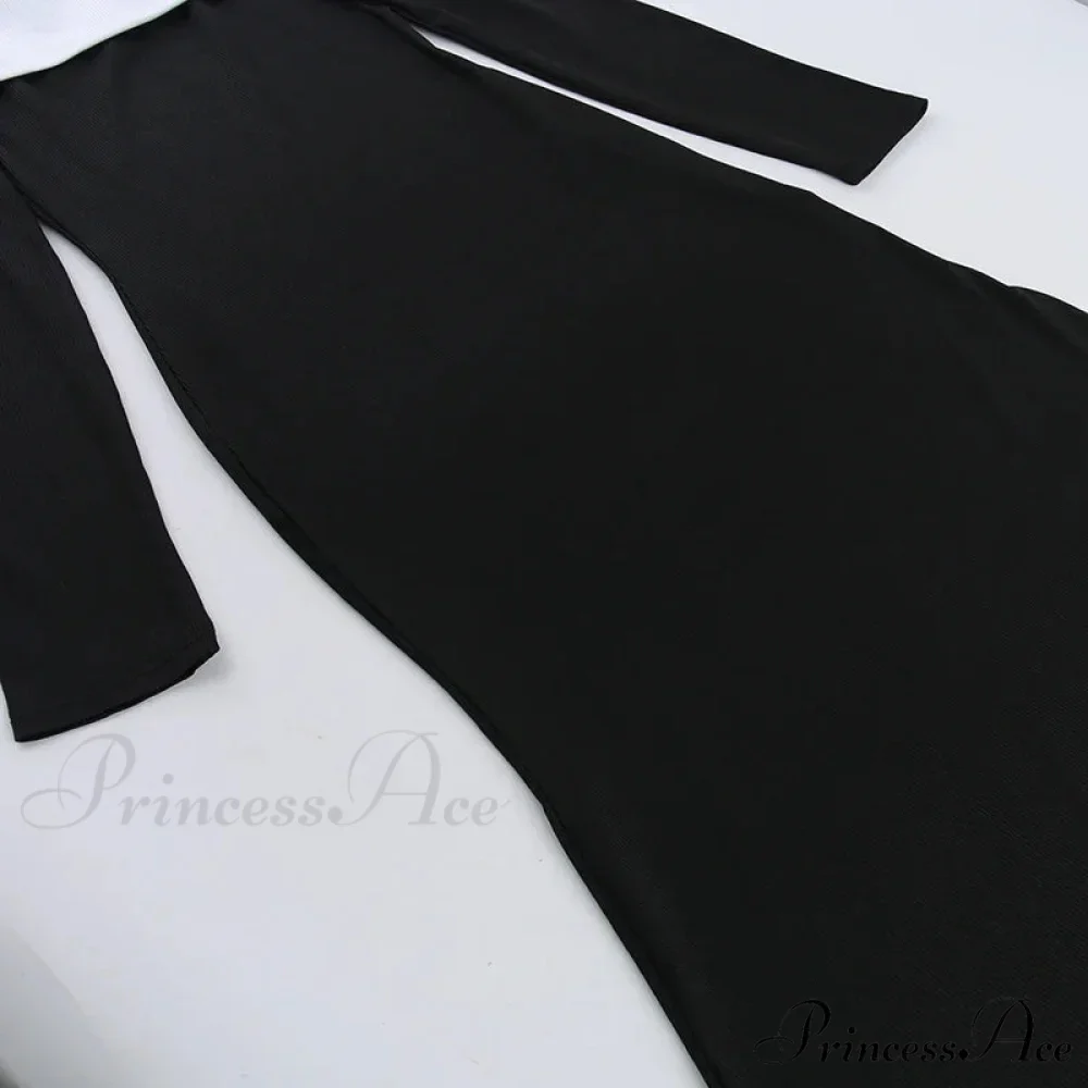 Autumn Club Neck Backless Patchwork Sexy Elegant Long Sleeve High Waist Midi Party Bodycon Dress - Image 6