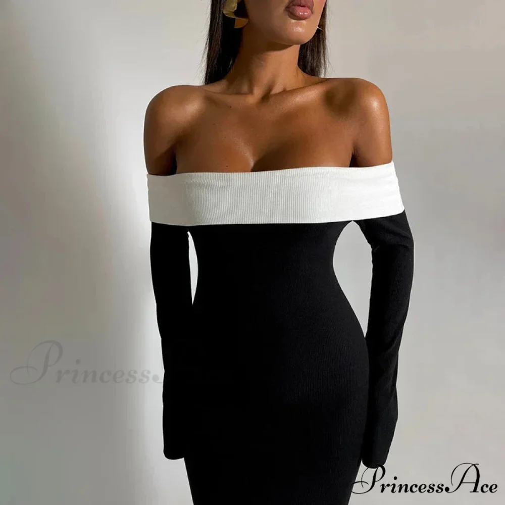 Autumn Club Neck Backless Patchwork Sexy Elegant Long Sleeve High Waist Midi Party Bodycon Dress - Image 7
