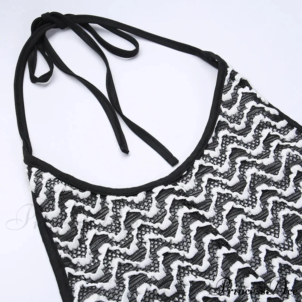 Striped Print Halter Lace Up Backless One Piece Summer 2024 Fashion Overalls Streetwear Bodycon Dress - Image 5