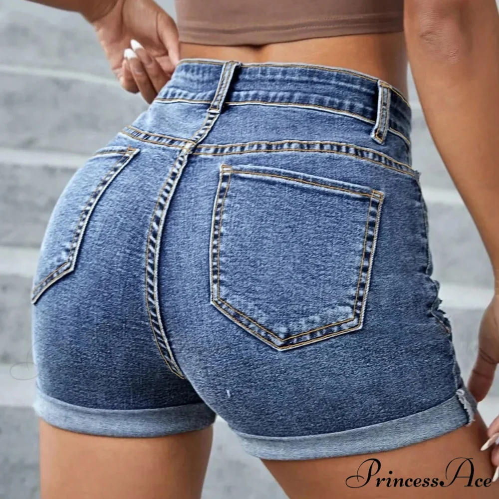 Size Sexy Ripped Denim Stretchy Jean With Pockets Short - Image 4