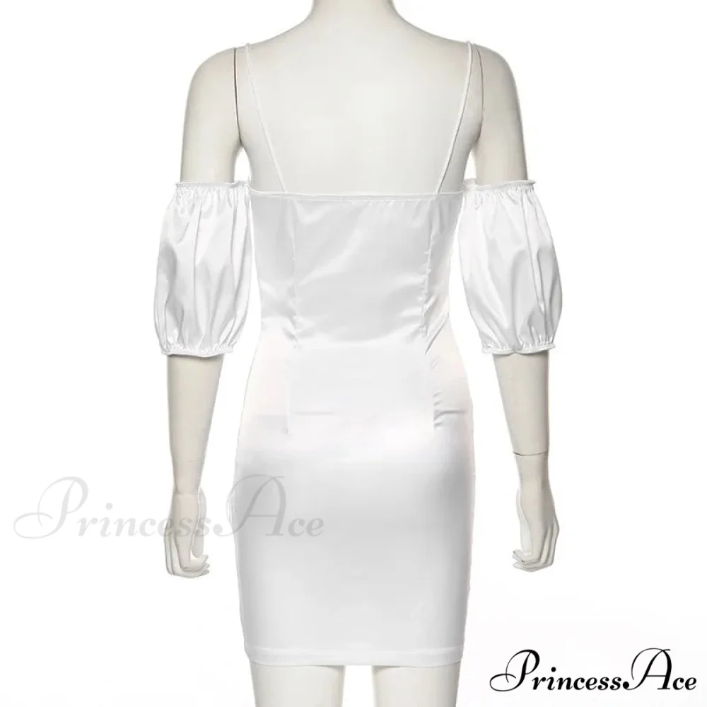 Short-sleeved Solid Strapless Mini Elegant Party Evening Fashion Bodycon Dress - Image 5