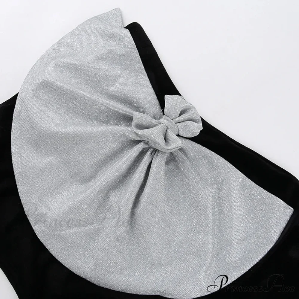 Strapless Backless Pleated Sexy Shinny Bow Mini Chic Patchwork Banquet Ball Evening Bodycon Dress - Image 5