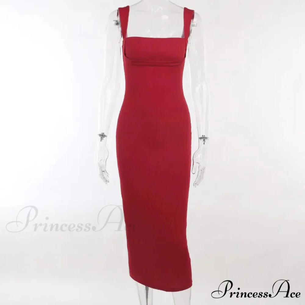 Solid Spaghetti Strap Backless Summer Casual Elegant Party Bodycon Dress - Image 3