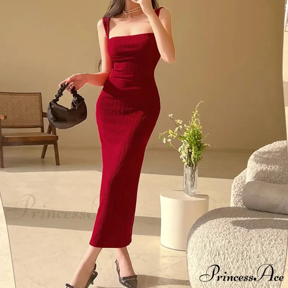 Solid Spaghetti Strap Backless Summer Casual Elegant Party Bodycon Dress - Image 4