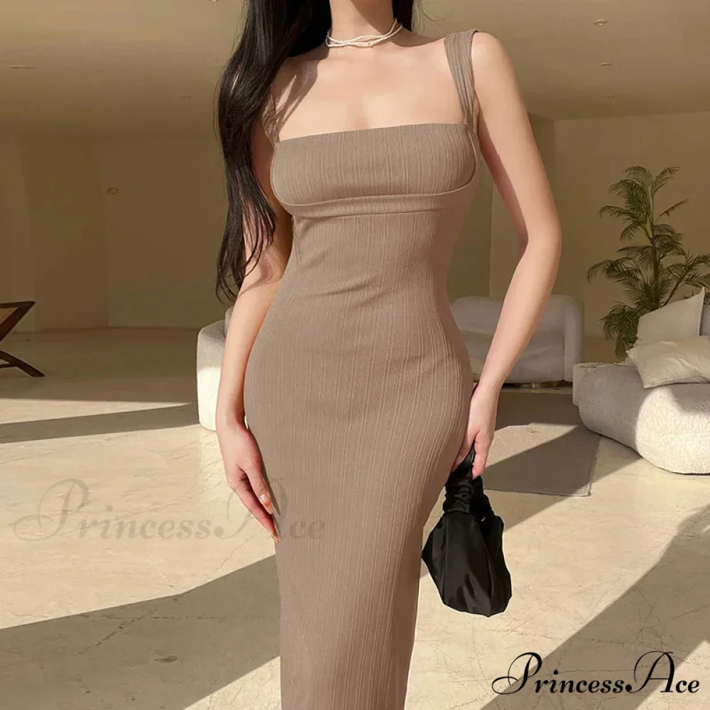 Solid Spaghetti Strap Backless Summer Casual Elegant Party Bodycon Dress - Image 7