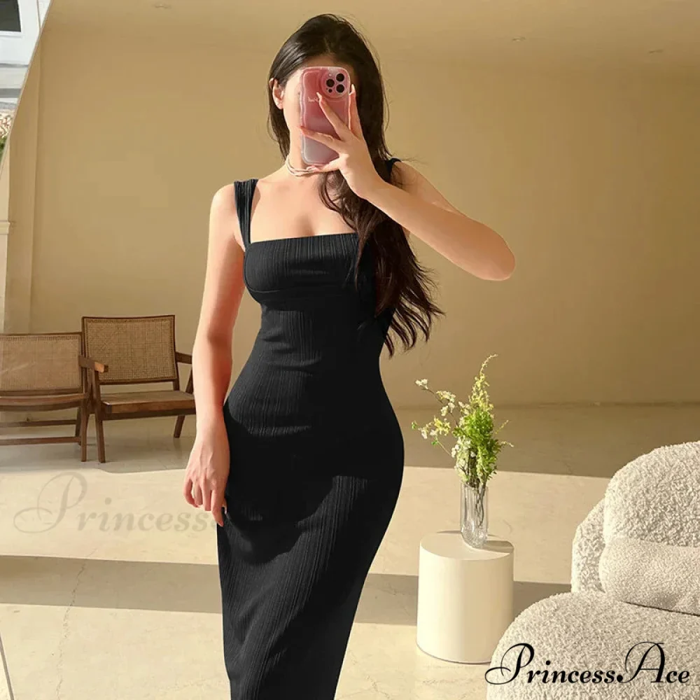 Solid Spaghetti Strap Backless Summer Casual Elegant Party Bodycon Dress - Image 8