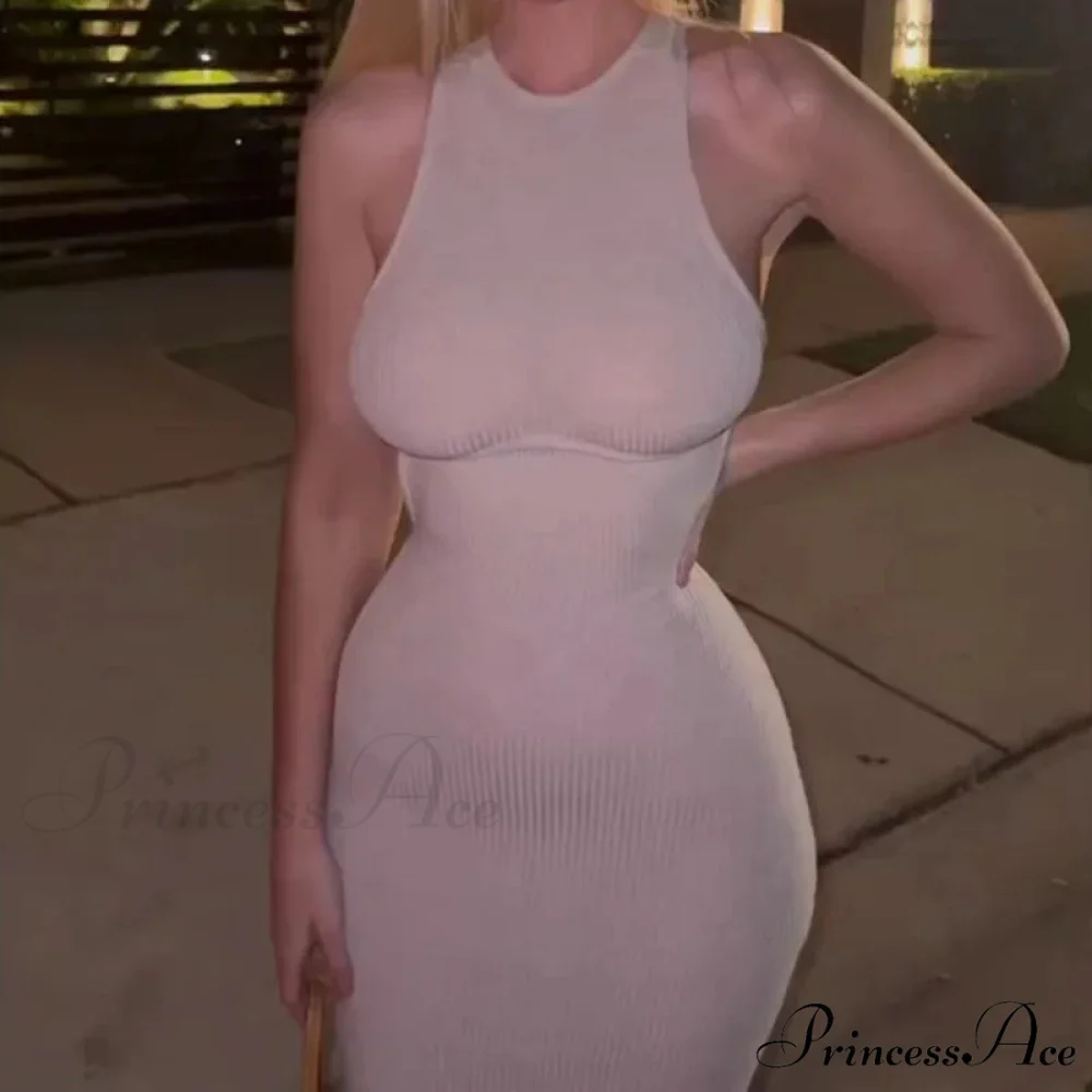 White Sleeveless Backless Streetwear Clubwear Aesthetic Elegant Party Bodycon Dress - Image 3