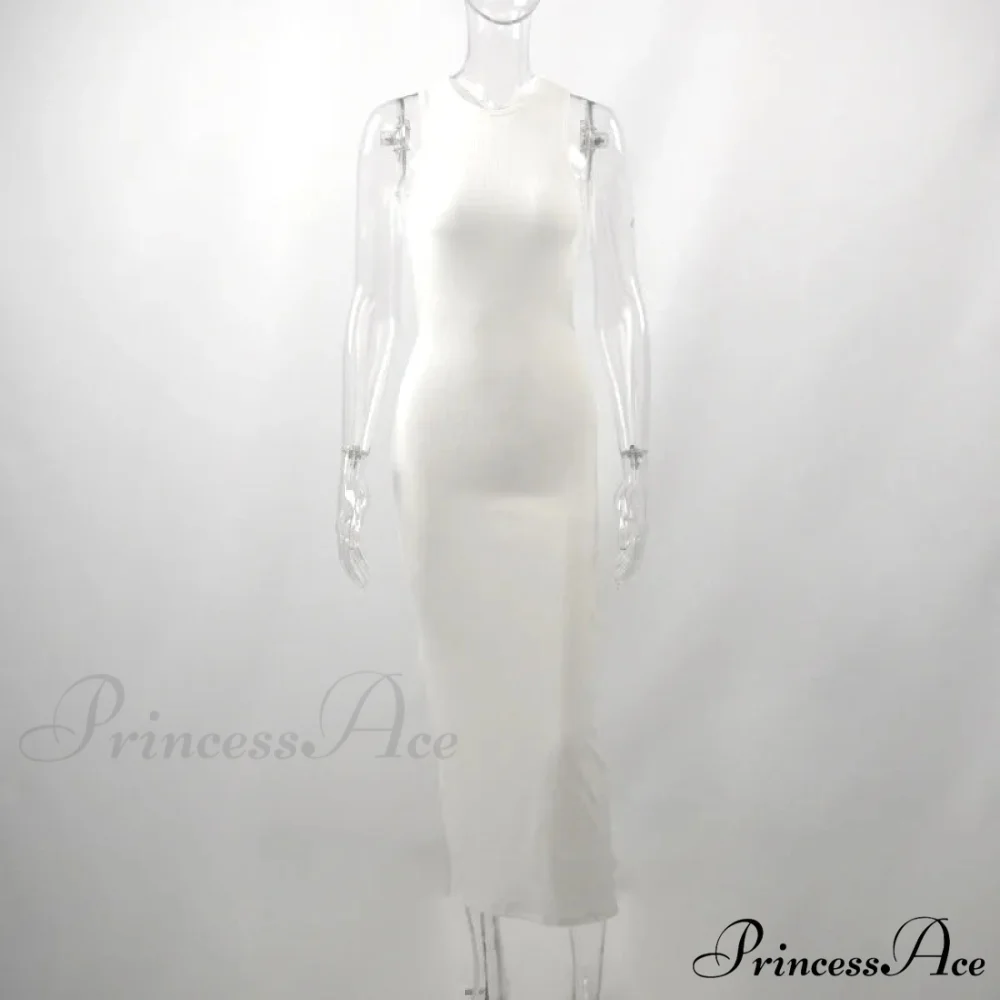 White Sleeveless Backless Streetwear Clubwear Aesthetic Elegant Party Bodycon Dress - Image 7