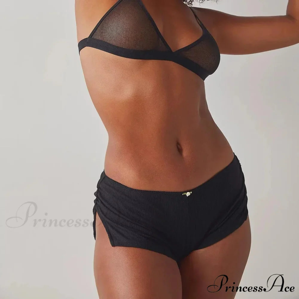 Micro Low Waist Side Slit Mini Pleated Slim Underwear Short - Image 6