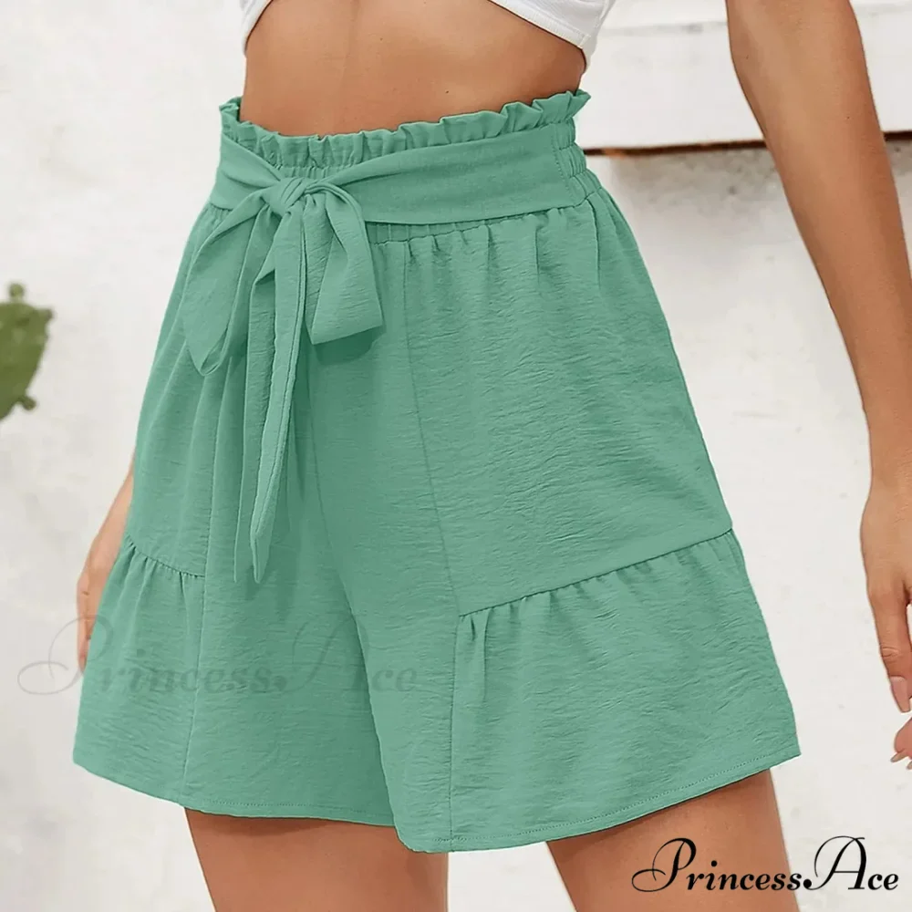 Loose Wide Lightweight High Waisted Adjustable Tie Knot Yellow Short - Image 4