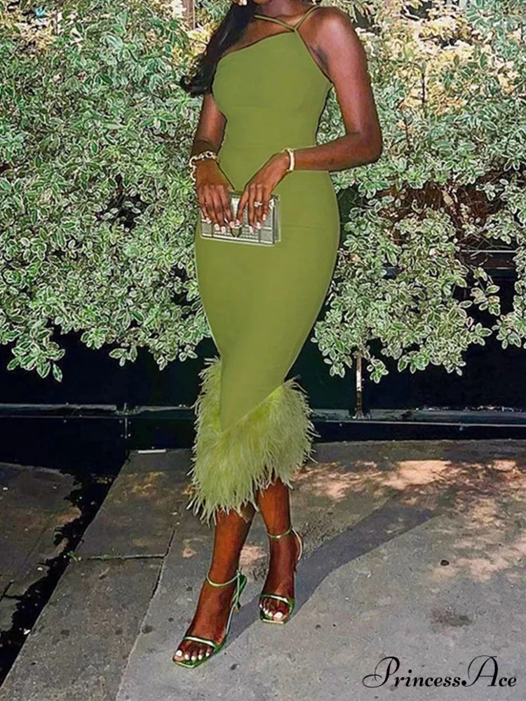 Slim Sleeveless Maxi Spaghetti Strap Backless Green Elegant Club Party Bodycon Dress - Image 5