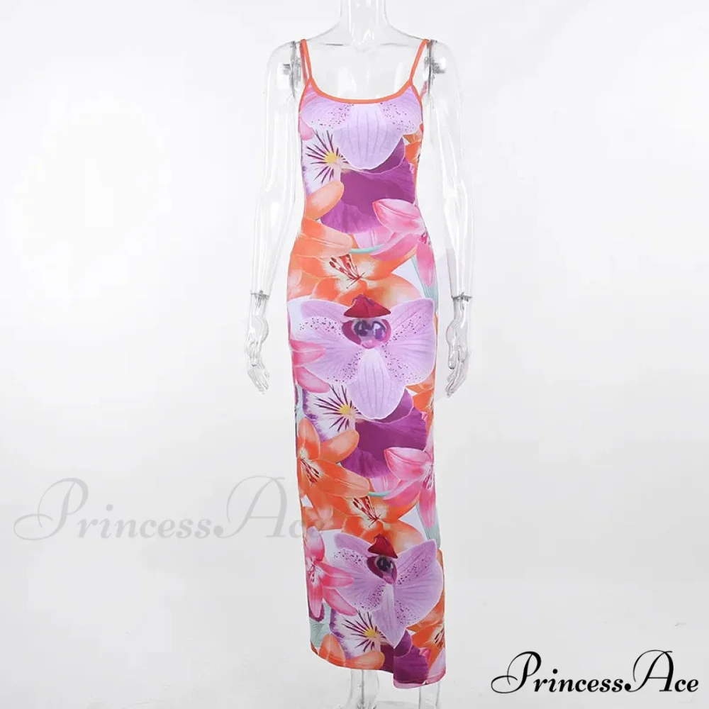Tie-dye Suspender Summer Backless Sling Long Beach Holiday Bodycon Dress - Image 3