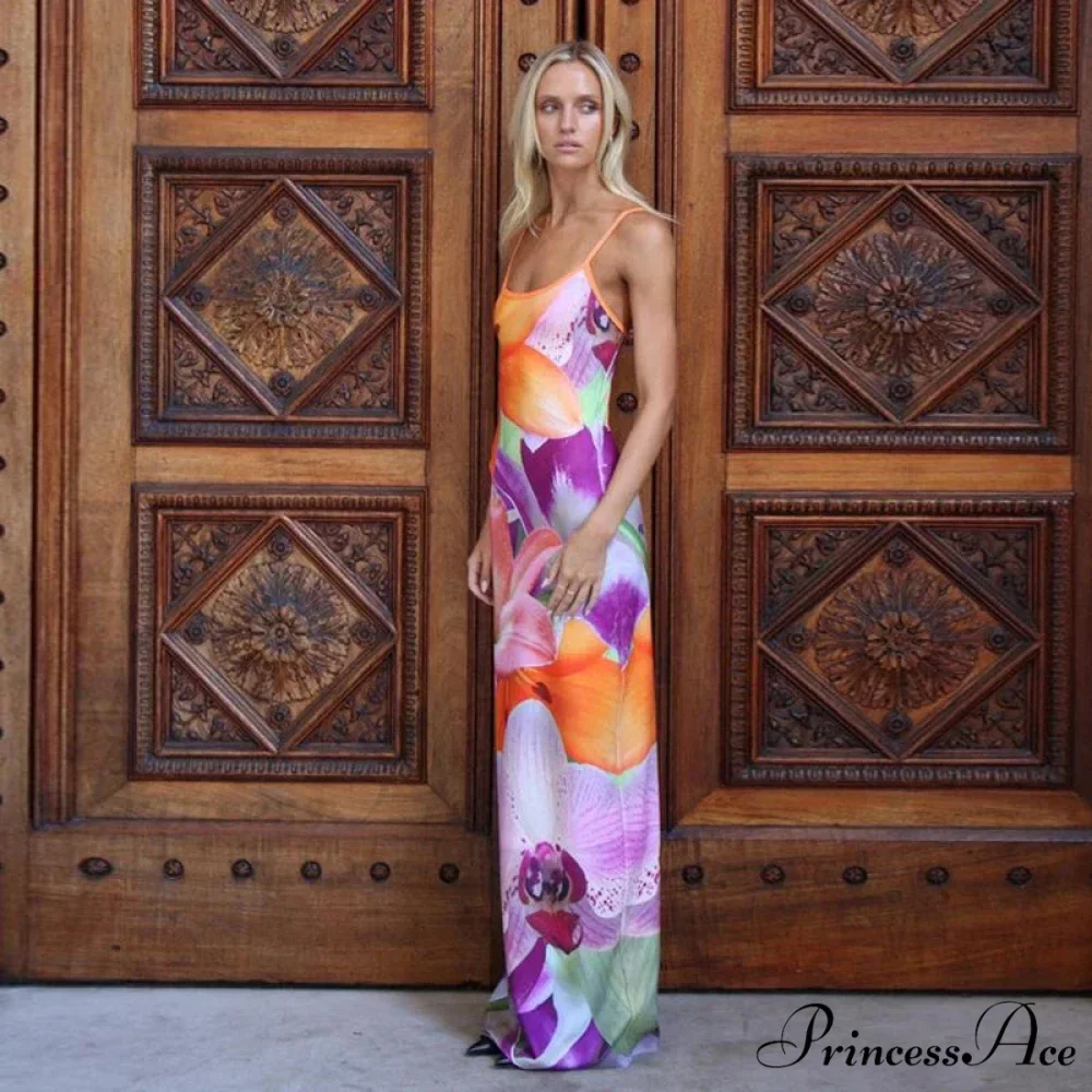 Tie-dye Suspender Summer Backless Sling Long Beach Holiday Bodycon Dress - Image 4