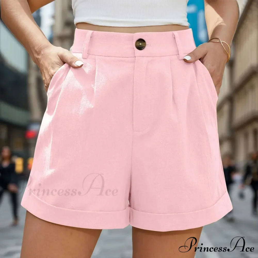 Leg High Waist Linen Pleated Zippered Wrap Commuting Casual Summer Short - Image 2