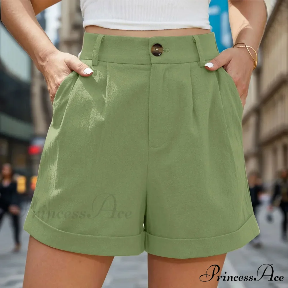 Leg High Waist Linen Pleated Zippered Wrap Commuting Casual Summer Short - Image 3