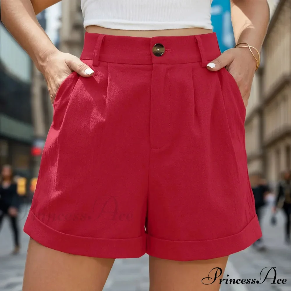 Leg High Waist Linen Pleated Zippered Wrap Commuting Casual Summer Short - Image 4