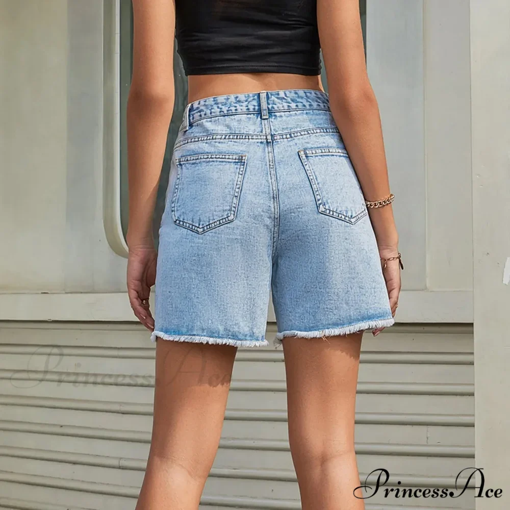 Solid Color Fashion Waistband Loose Slim Edge Denim Ladies Summer Short - Image 3