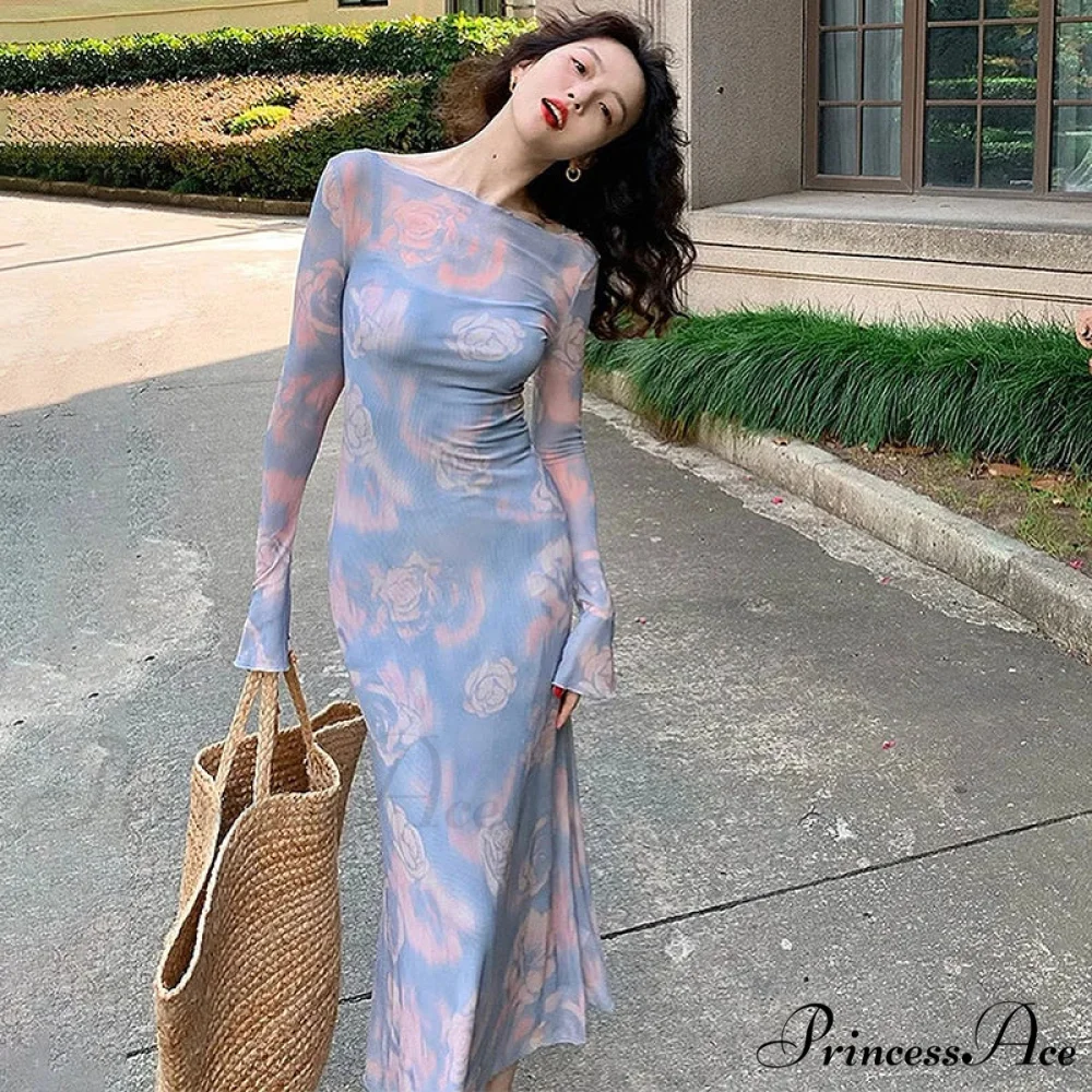 Maxi Autumn Fashion Print Long Casual Elegant Club Party Bodycon Dress - Image 5