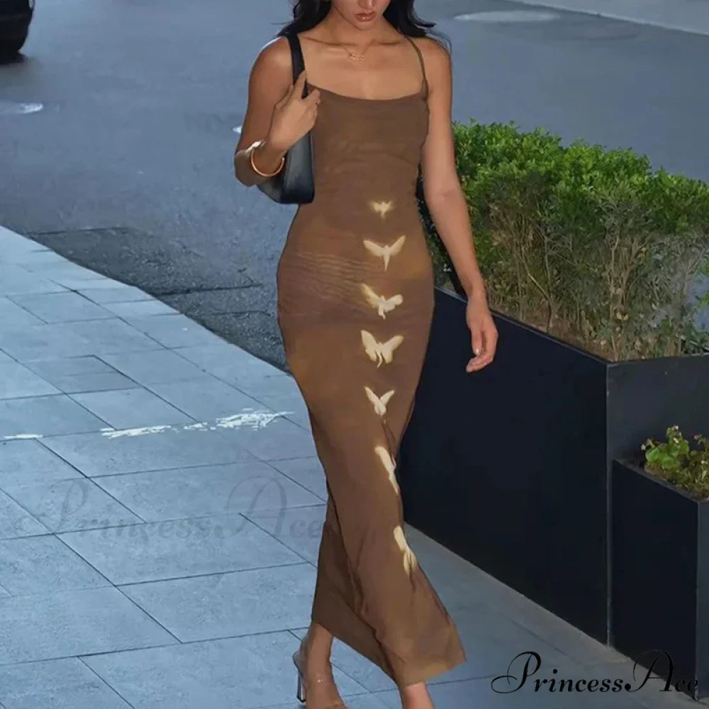 Summer Sleeveless Fashion Print Backless Slim Strap Long Elegant Club Party Bodycon Dress - Image 4