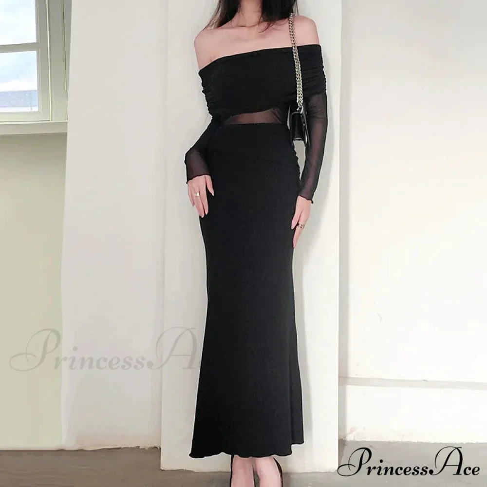 Autumn Sexy Strapless Black Lace Patchwork Long Streetwear Club Long Bodycon Dress - Image 5